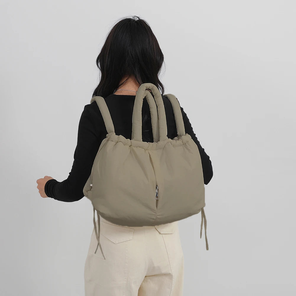 Puffer Tote Bag for Women Adjustable Strap Shoulder Bag Nylon Large Capacity Puffy Purse for Shopping Travel