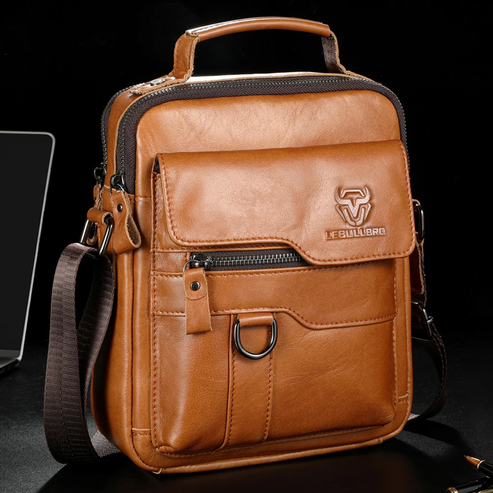 LEBULLBRO Mens Leather Shoulder Bag Medium Business Sling Bag Crossbody Bags