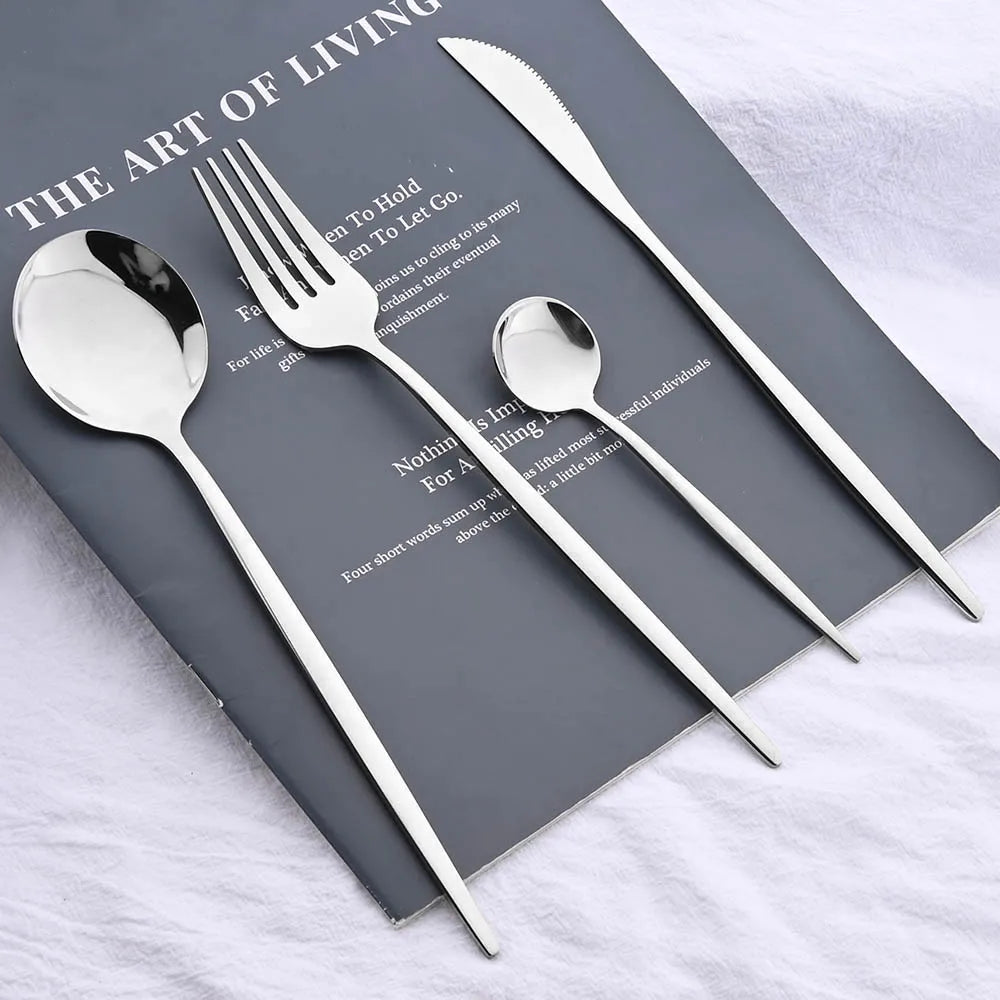 40Pcs Silver Tableware Set Stainless Steel Cutlery Western Dinner Knife Fork Spoon Dinnerware Teaspoons Fruit Cake Fork Kitchen