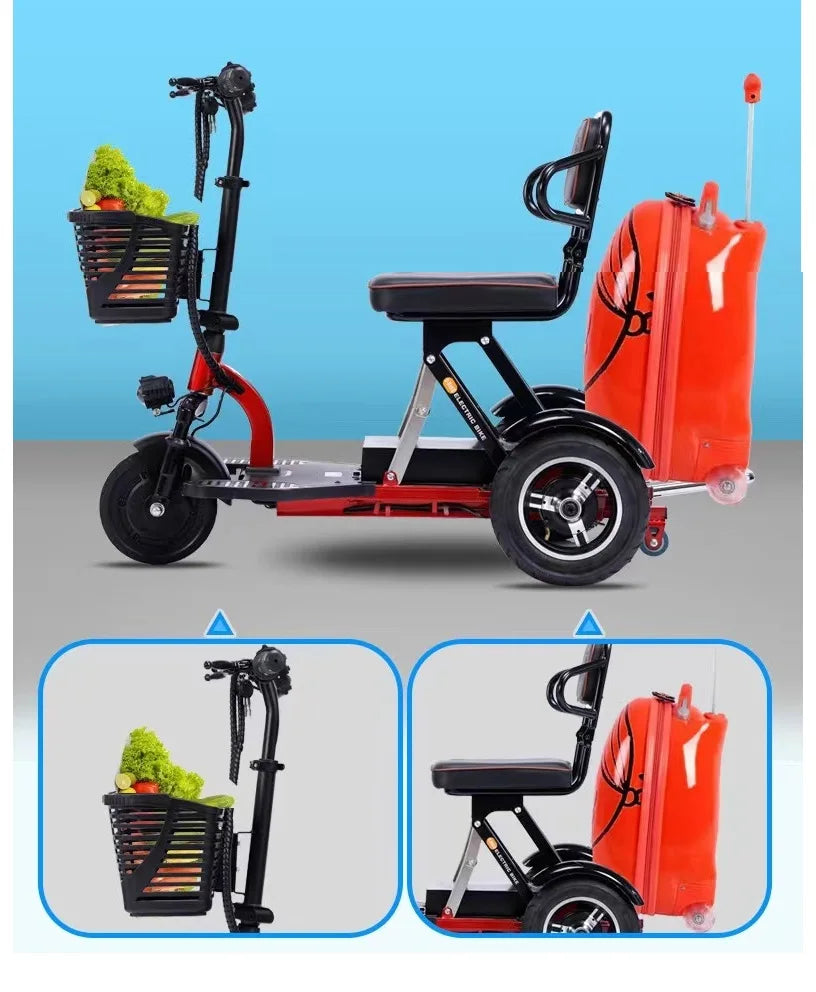 120kg Load Foldable 3 Wheel  Three Wheel Folding Electric Airport Mobility Tricycle Scooter for Elderly