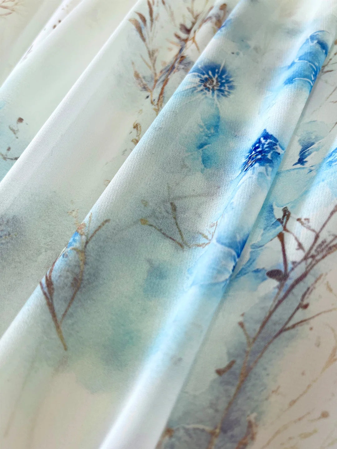 Women's Loose A-Line Blue Long Sleeve V-Neck Floral Print Maxi Dresses Stylish Dress