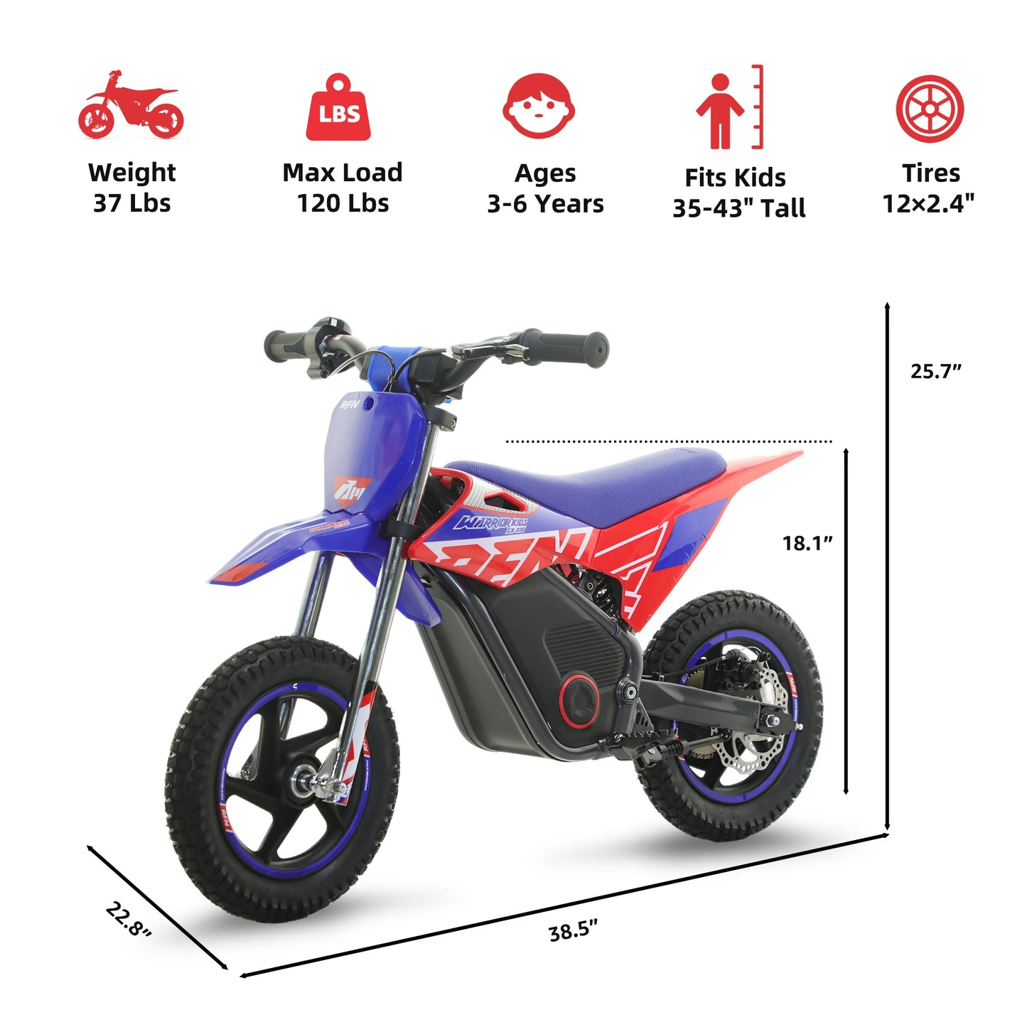 RFN Electric Dirt Bike For Kids-Motorcycle With 700W | 21.7 mph Max Speed, 15.5-Mile Range & 3 Speeds Off-Road Bike for Ages 4-8