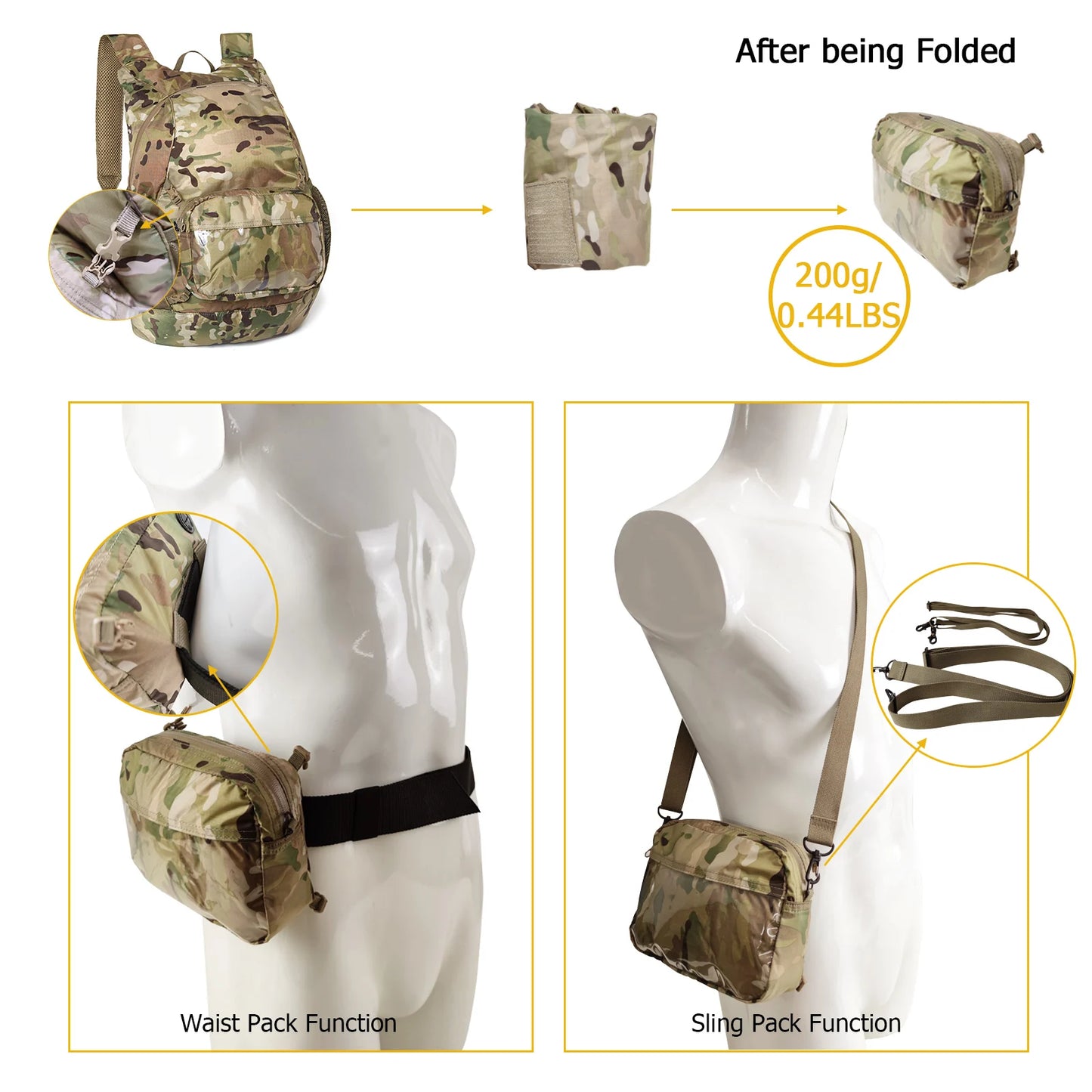 MT Military Fordable Day Pack Portable Backpack Set 30L Ultra-Light Outdoor Travel Hiking Bags with Waist Belt