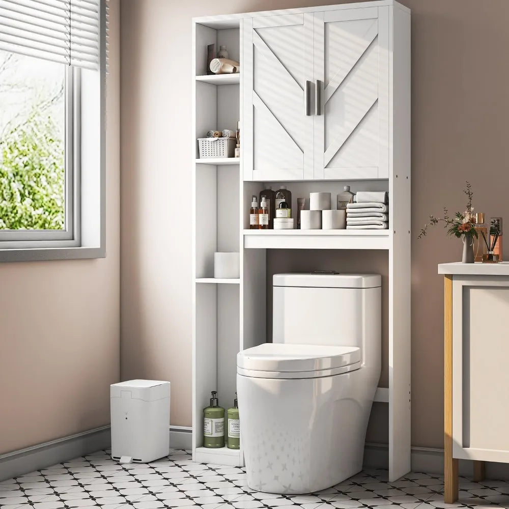 Bathroom Storage Cabinet with 7 Shelves, Over-the-Toilet Organizer with Toilet Paper Stand