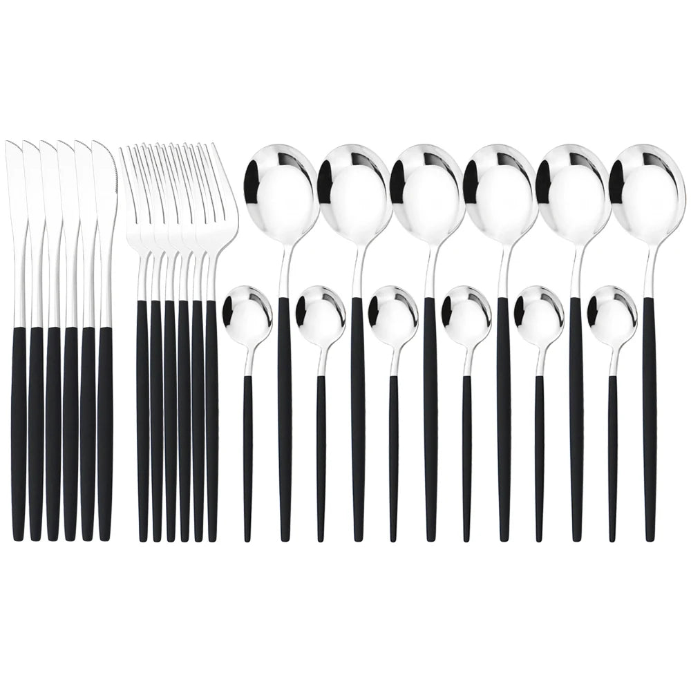 24Pcs Dinnerware Set Stainless Steel Tableware Knife Fork Tea Spoon Cutlery Set Multiple Colour Silverware Kitchen Flatware Set