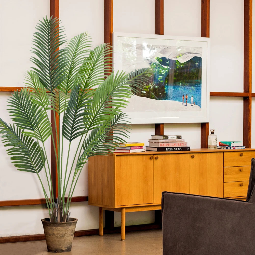 Artificial Palm Tree 5ft/6ft Tall Fake Tropical Palm Tree with Detachable Trunks Perfect Faux Plants in Pot for Indoor Outdoor