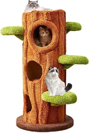 47.2'' Luxury Natural Cat Tree for Indoor Cats, Multi-Level Cat Tower with Scratching Post, Solid Wood Cat Condo for Multi-cat F
