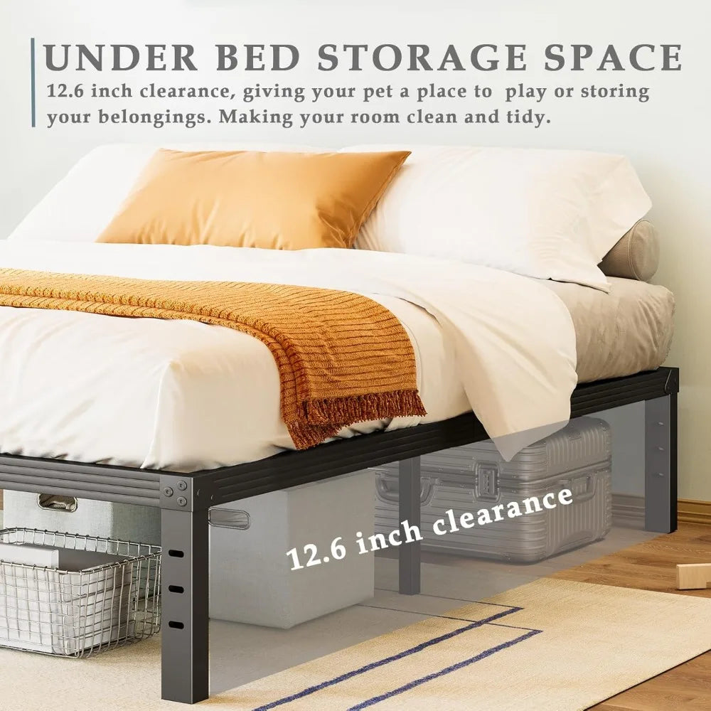 Queen Size 14-Inch Metal Platform Bed Frame - No Box Spring Needed, Heavy Duty, Easy Assembly, Quiet, Black