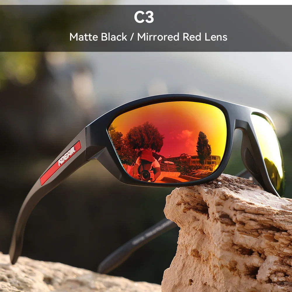 Kdeam 2025 Polarized Sunglasses for Men Women Fashion Unisex Brand TR90 Outdoor Eyewear For Fishing Driving Mirror Black lens