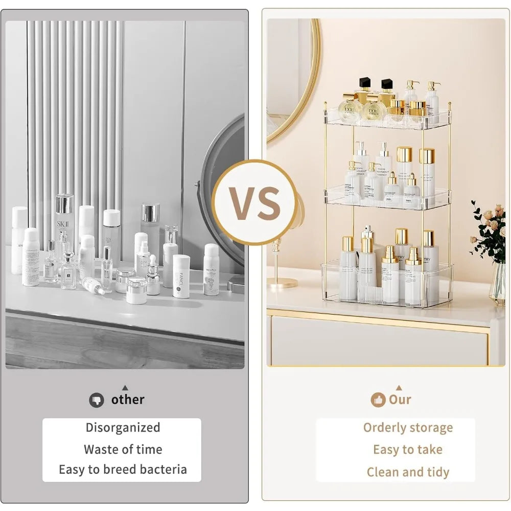 3 Tier Bathroom Countertop Organizer, Makeup Skin Care Organizer, Perfume Tray Vanity Countertop Organizer for Bathroom Countert
