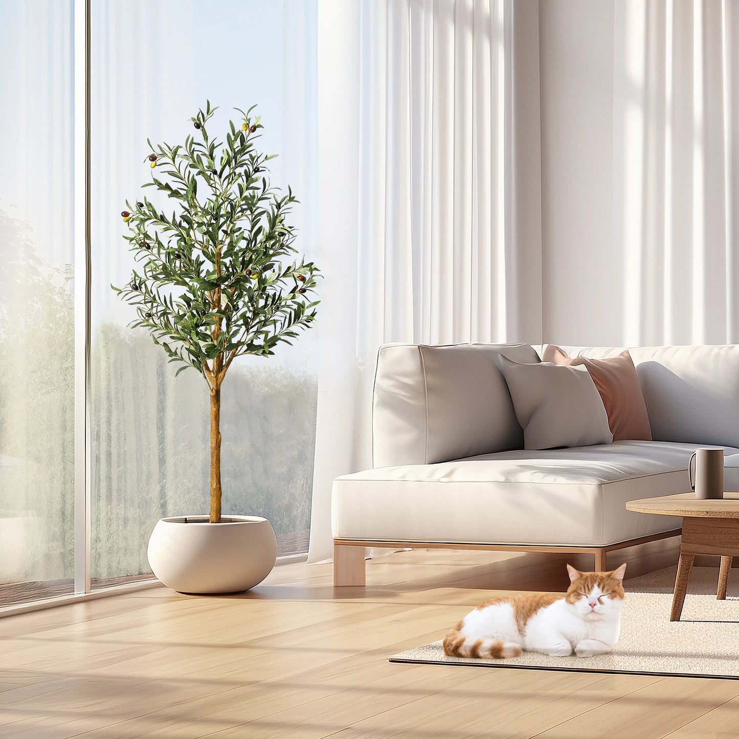 4.25ft/5ft/6ft Artificial Olive Tree, Tall Faux Silk Olive Trees, For Home Office Living Room Decor, Indoor Fake Potted Tree