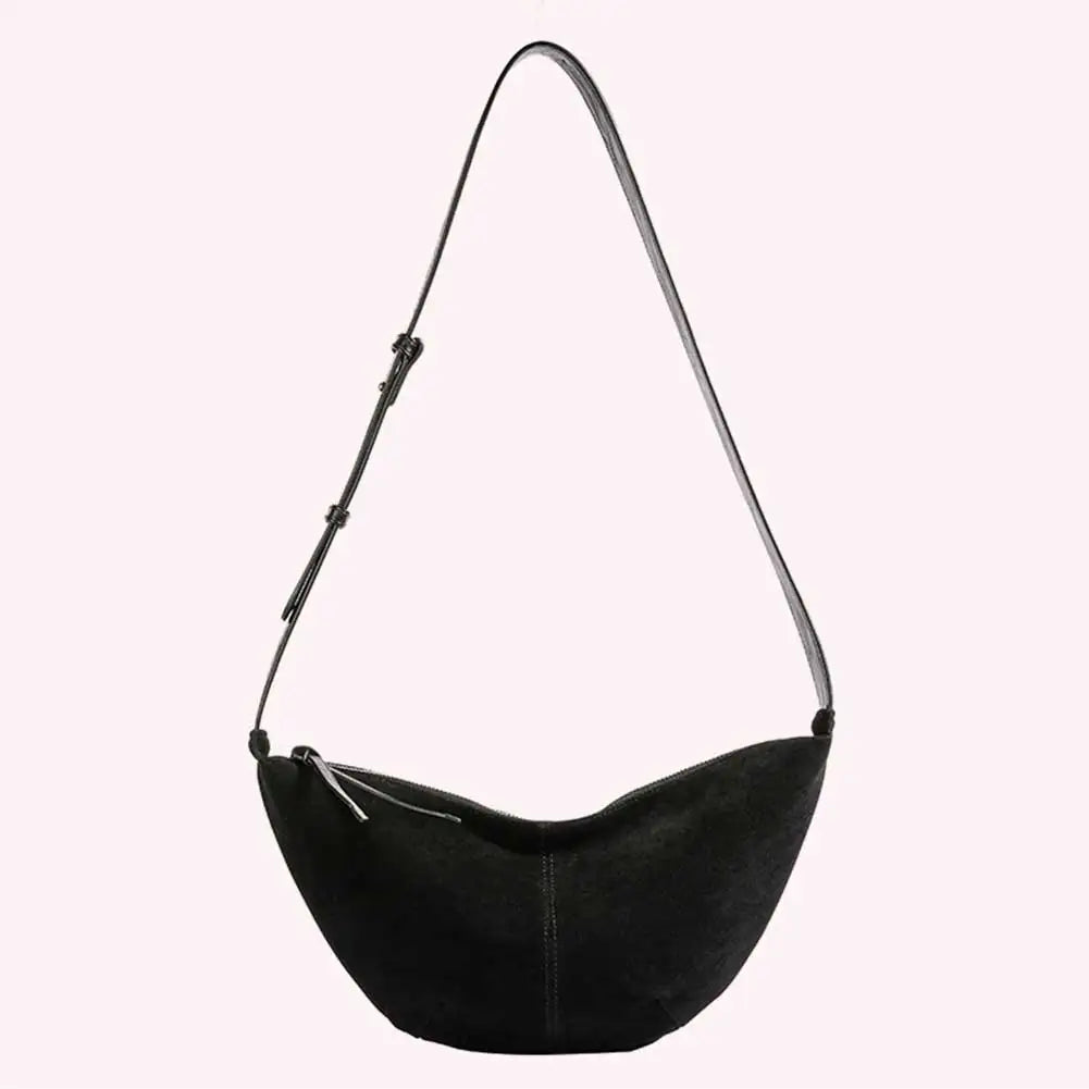 Crescent Bag for Women Men Adjustable Strap Shoulder Bag Suede Multi-pocket Handbag Solid Dumpling Bag for Work Travel