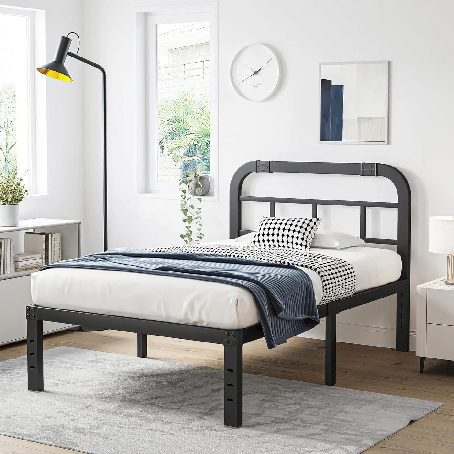 Twin Size Bed Frame with Headboard, 1000LBS Heavy Duty Platform Mattress Foundation/Box Spring Replacement - 18 Inch