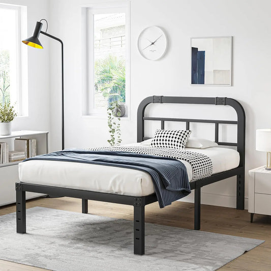 Twin Size Bed Frame with Headboard, 1000LBS Heavy Duty Platform Mattress Foundation/Box Spring Replacement - 18 Inch