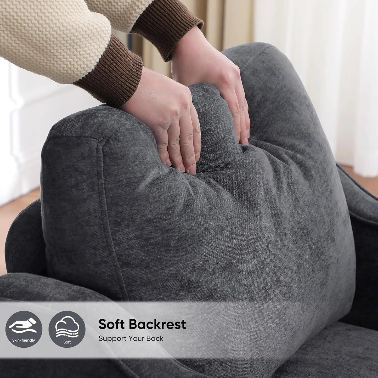 Modern Accent Chair, Upholstered Armchair with Pockets, Dark Grey, for Living Room, Bedroom, Office