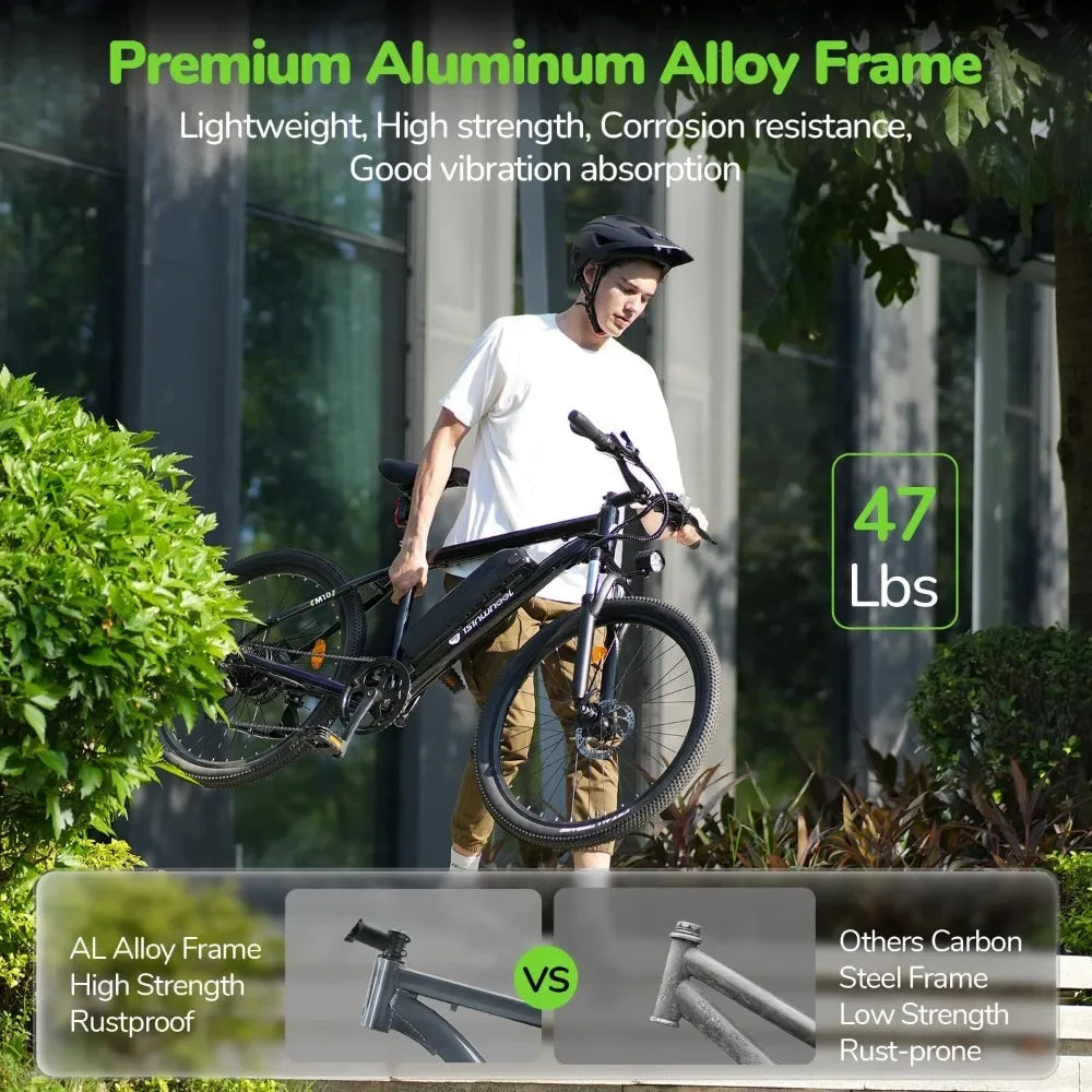 HOME-M10 Electric Bike Adult 500W, 26" Commuting Electric Mountain Bike 20MPH Max Range 55+ Miles, Removable Battery shed