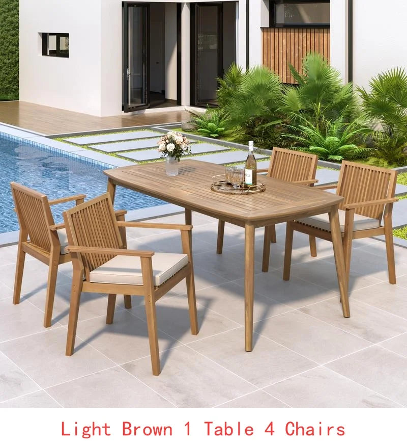 8-Person Outdoor Dining Table, Acacia Wood Farmhouse Furniture for Patio, Garden, or Backyard, Light Brown Color, 180 lbs