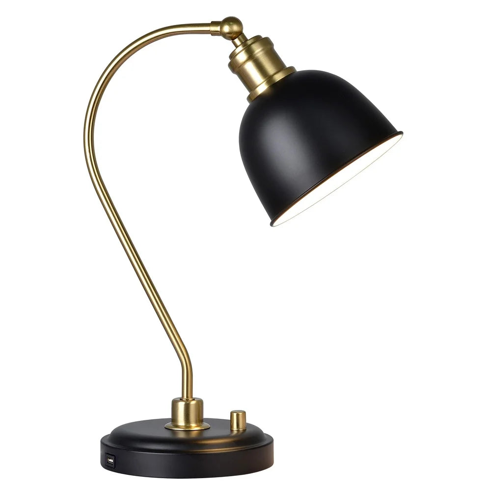 Modern 18 Inch Black Gold Desk Lamp Adjustable Head USB Charging Port Ideal Bedroom Living Room Home Office