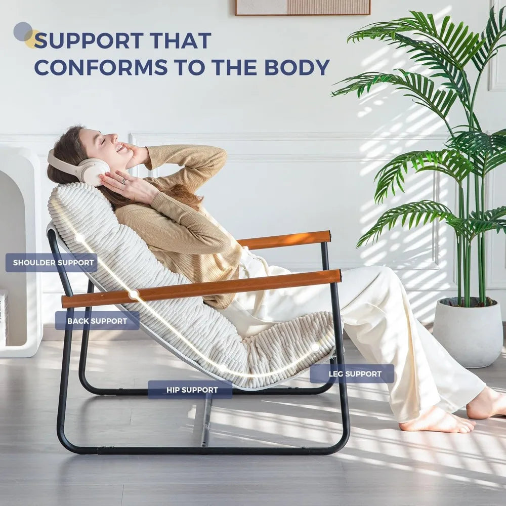 Modern Accent Chair, Comfy Living Room Chair with Metal Frame Wooden Armrest, Upholstered Armchair with Soft Cushion for Bedroo