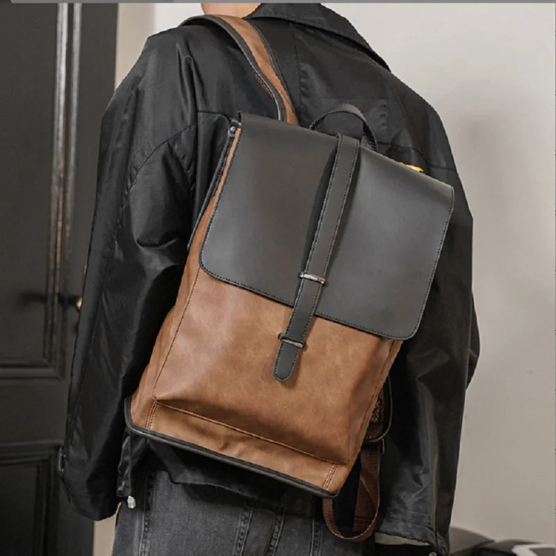 Hot Sale New Men's Large Capacity Travel Double Shoulder Bags Fashion High Quality Leather Backpacks Notebook School Bag
