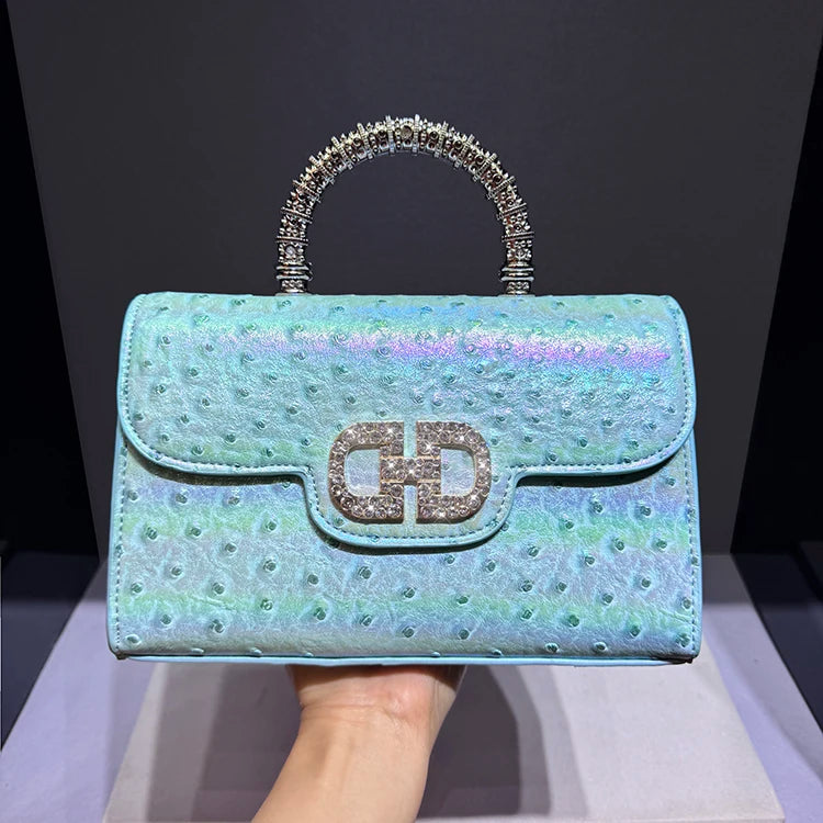 Diamonds Ostrich Pattern Leather Women's Handbags 2025 Spring/Summer New Tote Bag Single Shoulder Crossbody Bags