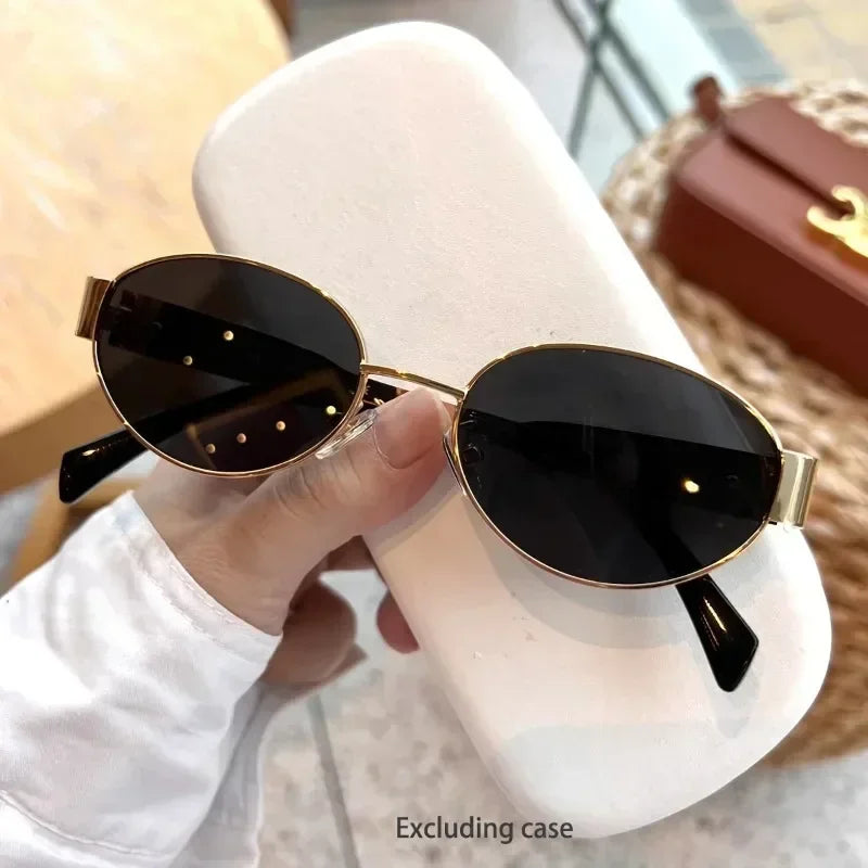 New Oval Sunglasses for Women Men Trendy Metal Frame Sun Glasses Classic Shades