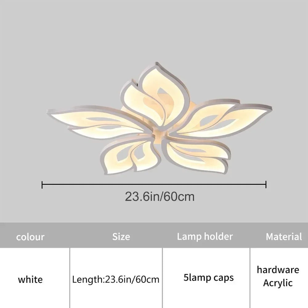 Modern Ceiling Light 60cm Dimmable LED Chandelier Flush Mount,Remote Control Acrylic Leaf Lamp Fixture for Living Room 60W