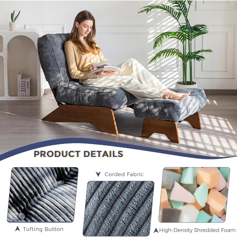 Accent Chair with Ottoman Adjustable Backrest, Tufted Living Room Chair Upholstered Lounge Chair with Footrest Set, Modern Chai