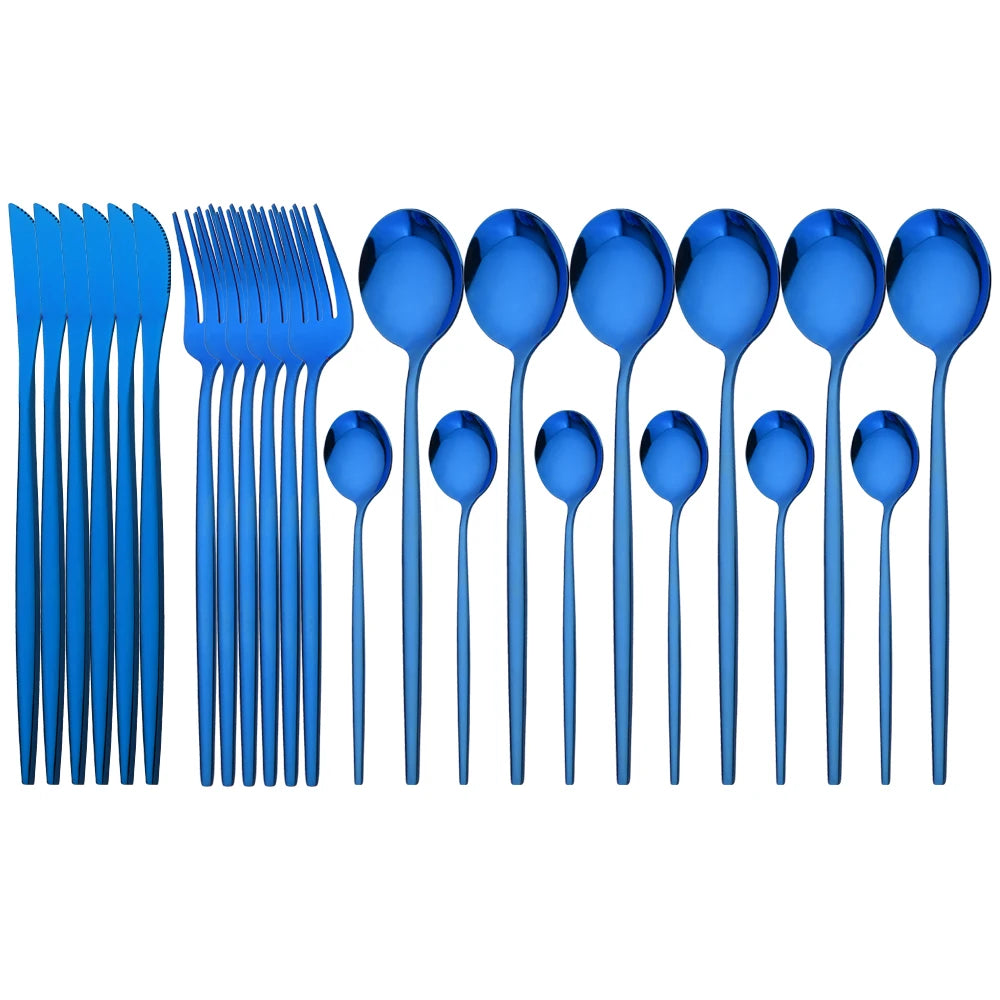 24Pcs Dinnerware Set Stainless Steel Tableware Knife Fork Tea Spoon Cutlery Set Multiple Colour Silverware Kitchen Flatware Set