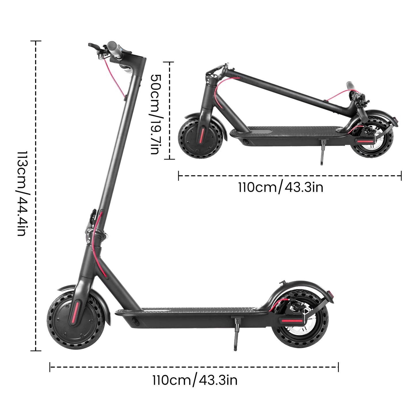 Commuter Electric Scooter - 500W Peak Power, Puncture-Proof Tires & Lightweight Aluminum Frame for Urban Riding-Black