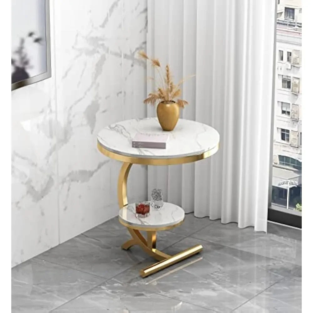 Marble End Table Decor & More Round Coffee Table with Storage Shelf for Home & Living Room |Gold Coffee Table|Outdoor