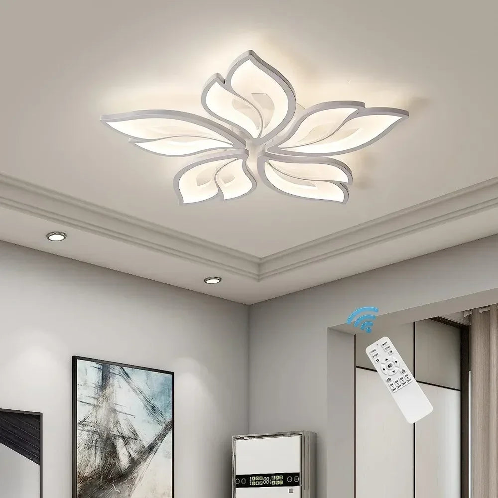 Modern Ceiling Light 60cm Dimmable LED Chandelier Flush Mount,Remote Control Acrylic Leaf Lamp Fixture for Living Room 60W