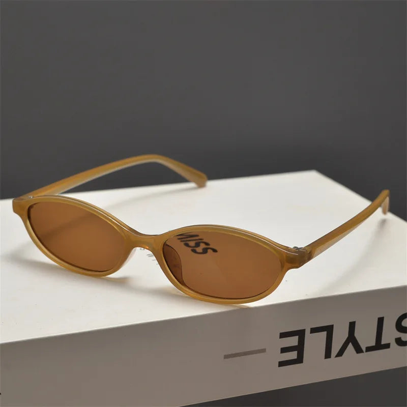 New Retro Oval Cat Eye Sunglasses for Women Y2k Trendy Small Narrow Sunnies 90s Designer Sun Glasses 20