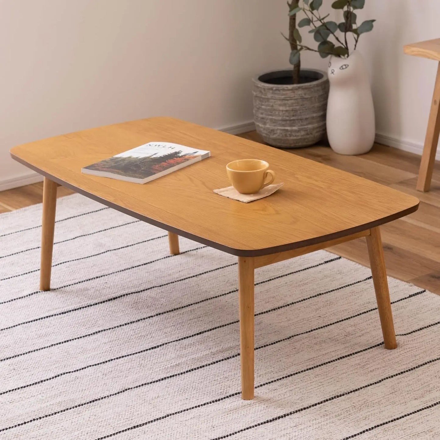 Folding Legs Table W41.3 x D20.5 x H14.0 Inches Natural Oak and Rubber Wood Material Home and Living Coffee Table Natural